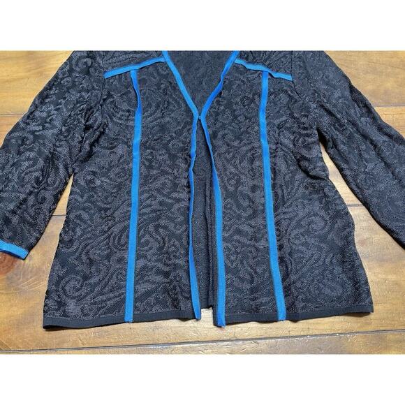Ming Wang Cardigan Sweater Jacket Size PXS Stretch Black Blue Trim 3/4 Sleeve - Picture 5 of 10